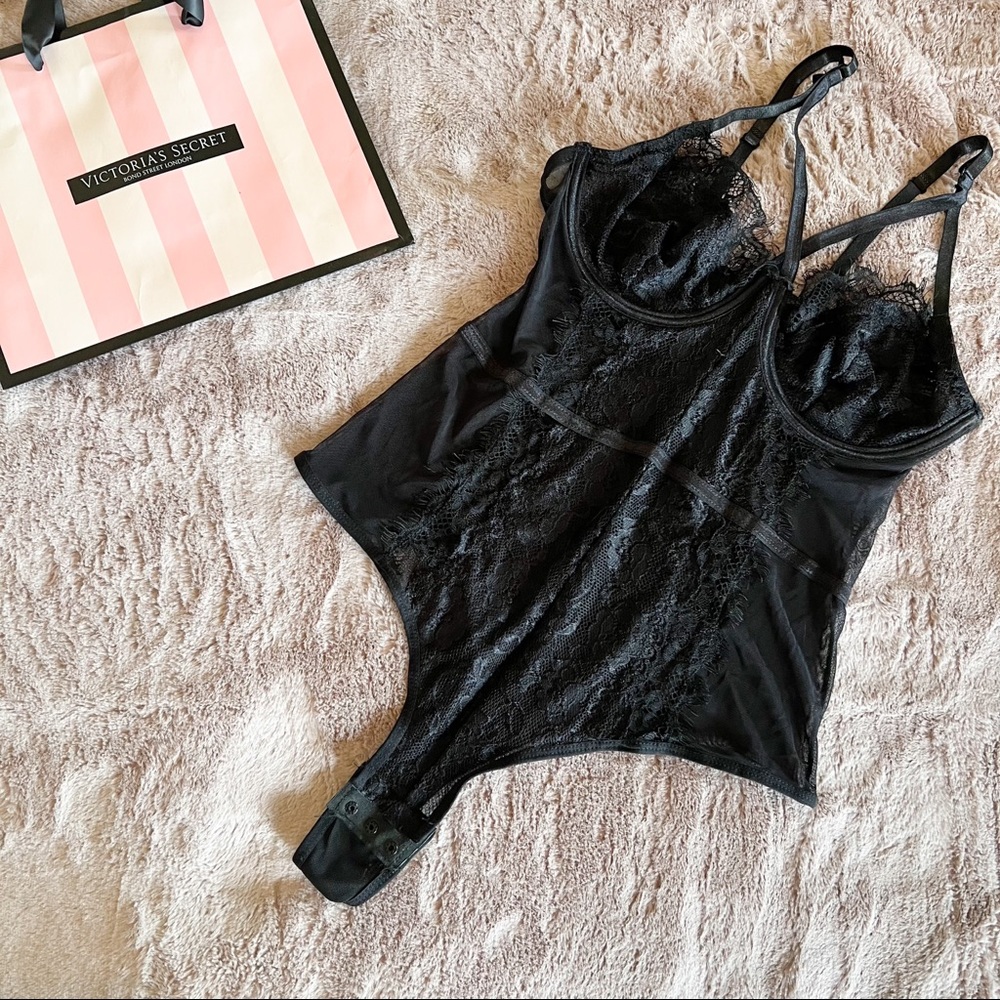 nobrand | black sheer lace teddy demi cup medium